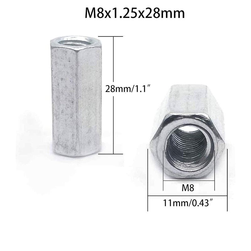 SDY 10 Pcs M8 x 1.25 x 28mm Long Rod Coupling Hex Nut Connector Zinc Plated Joint Nut Industrial Construction Fasteners - Image 2