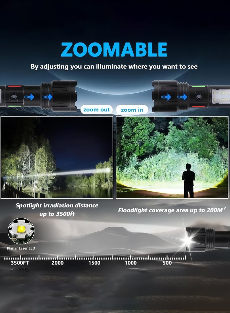 Multi-functional Flashlight,Powerful LED Tactical Flashlight,Rechargeable Tactical Flashlight,Waterproof Camping Flashlight,High Lumen 5 Modes Super Bright, led Powerful, Zoomable,with USB C,Waterproof for Emergencies, Camping, Hiking - Image 5