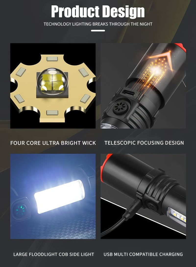 Multi-functional Flashlight,Powerful LED Tactical Flashlight,Rechargeable Tactical Flashlight,Waterproof Camping Flashlight,High Lumen 5 Modes Super Bright, led Powerful, Zoomable,with USB C,Waterproof for Emergencies, Camping, Hiking - Image 3