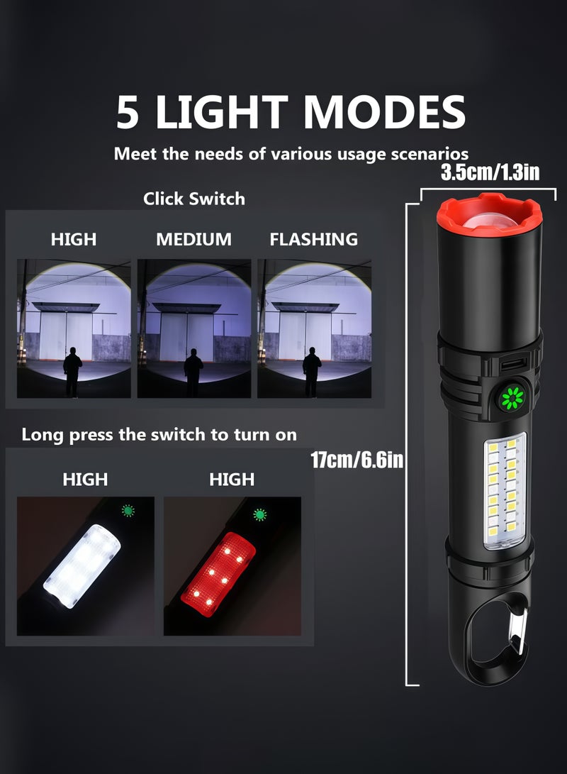 Multi-functional Flashlight,Powerful LED Tactical Flashlight,Rechargeable Tactical Flashlight,Waterproof Camping Flashlight,High Lumen 5 Modes Super Bright, led Powerful, Zoomable,with USB C,Waterproof for Emergencies, Camping, Hiking - Image 2