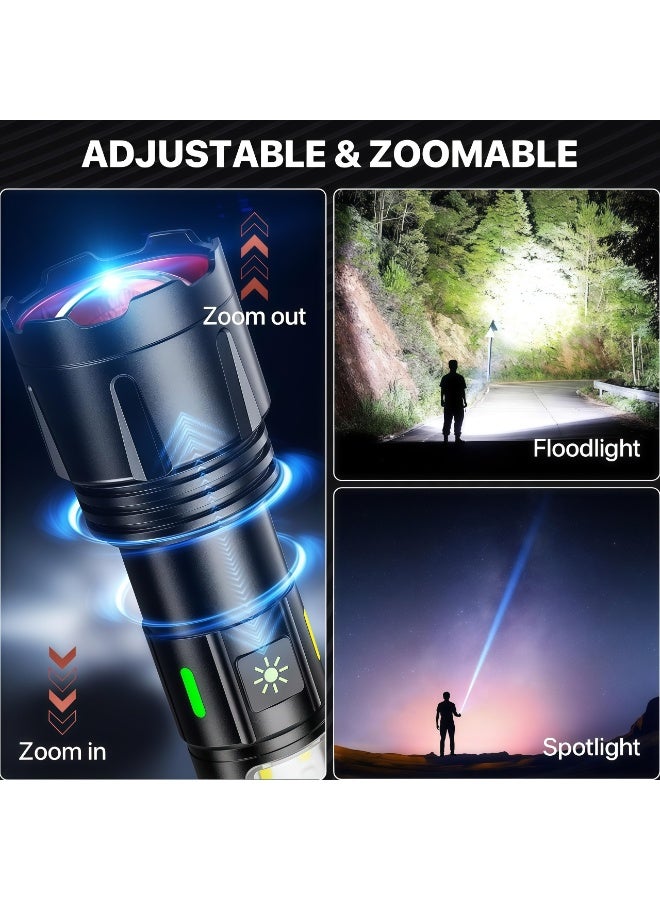 Multi-functional Flashlight,Powerful LED Tactical Flashlight,Rechargeable Tactical Flashlight,Waterproof Camping Flashlight,High Lumen 5 Modes Super Bright, led Powerful, Zoomable,with USB C,Waterproof for Emergencies, Camping, Hiking - Image 4