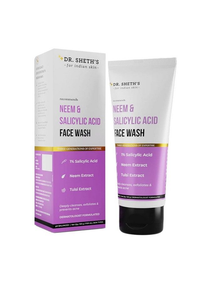 Dr. Sheth's Neem & Salicylic Acid Face Wash Cleanser Deeply Cleanses Exfoliates & Prevents Acne With 1% Salicylic Acid Neem & Tulsi Extracts For Women & Men 100G - Image 1