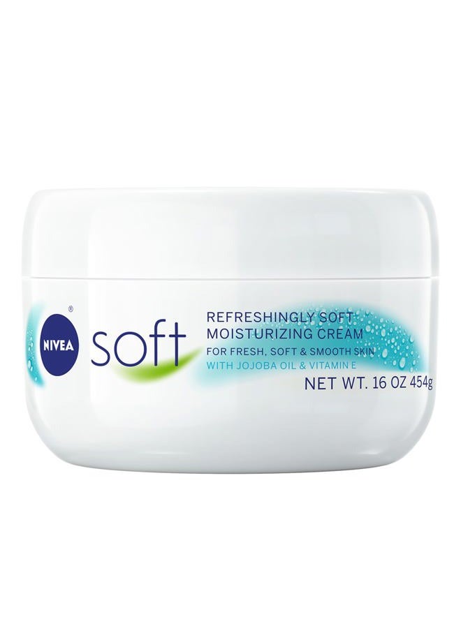 Nivea Soft Refreshingly Soft Moisturizing Cream, Lightweight Body Moisturizer for Face, Body and Hands, Body Cream Enriched with Jojoba Oil and Vitamin E, 16 Oz Jar - Image 1
