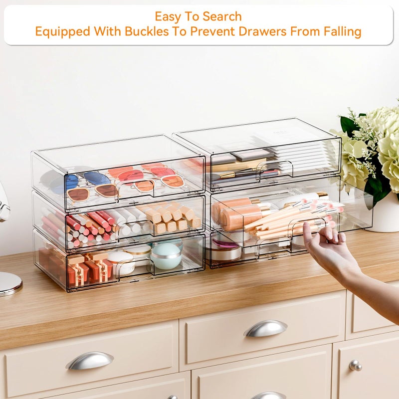 Yieach 2 Pack Acrylic Drawer Organizer,12.2''W Clear Stackable Storage Drawers,Acrylic Boxes for Storage Makeup Palettes,Cosmetics,Pull Out Bathroom Storage Bins for Hair Products,Medicine Cabinet Organizer - Image 2