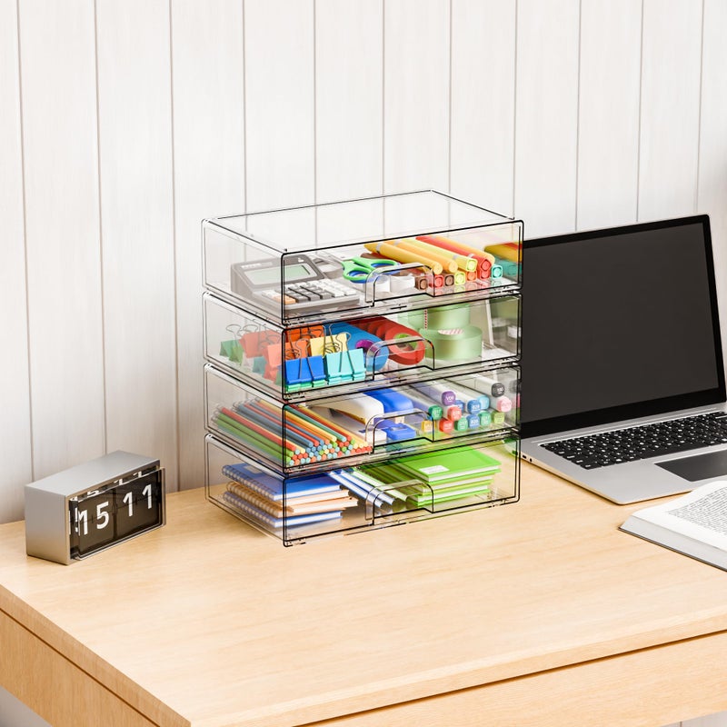 Yieach 2 Pack Acrylic Drawer Organizer,12.2''W Clear Stackable Storage Drawers,Acrylic Boxes for Storage Makeup Palettes,Cosmetics,Pull Out Bathroom Storage Bins for Hair Products,Medicine Cabinet Organizer - Image 4