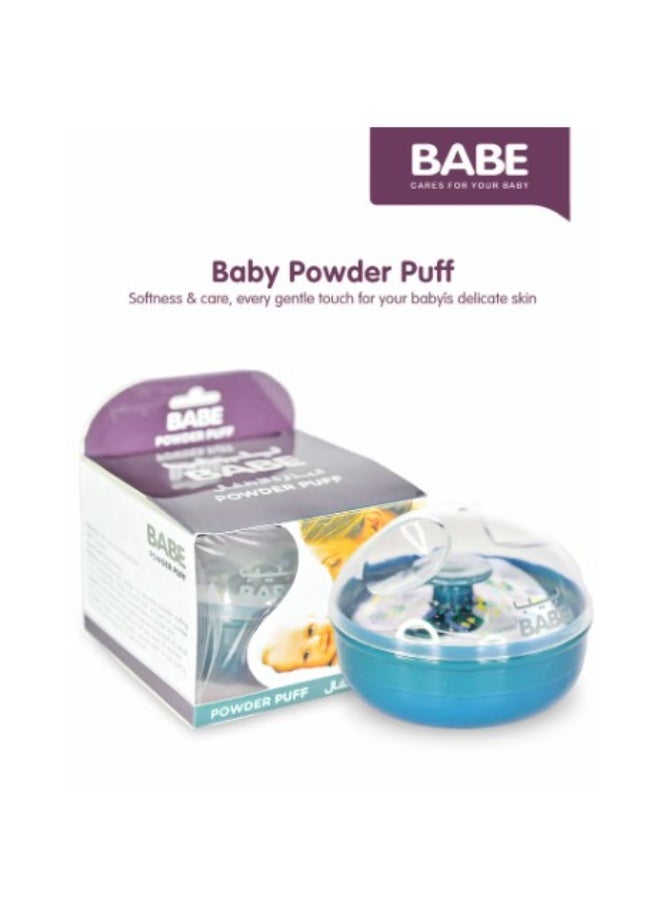 BABE Baby Powder Puff with Storage Container (Blue) | Soft Refillable Polyester Applicator for Babies - Image 3
