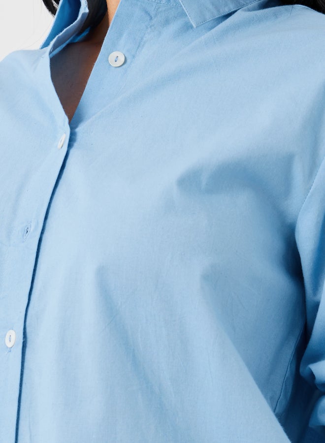 Styli Solid Oxford Oversized Fit Shirt with High Low Hem - Image 3