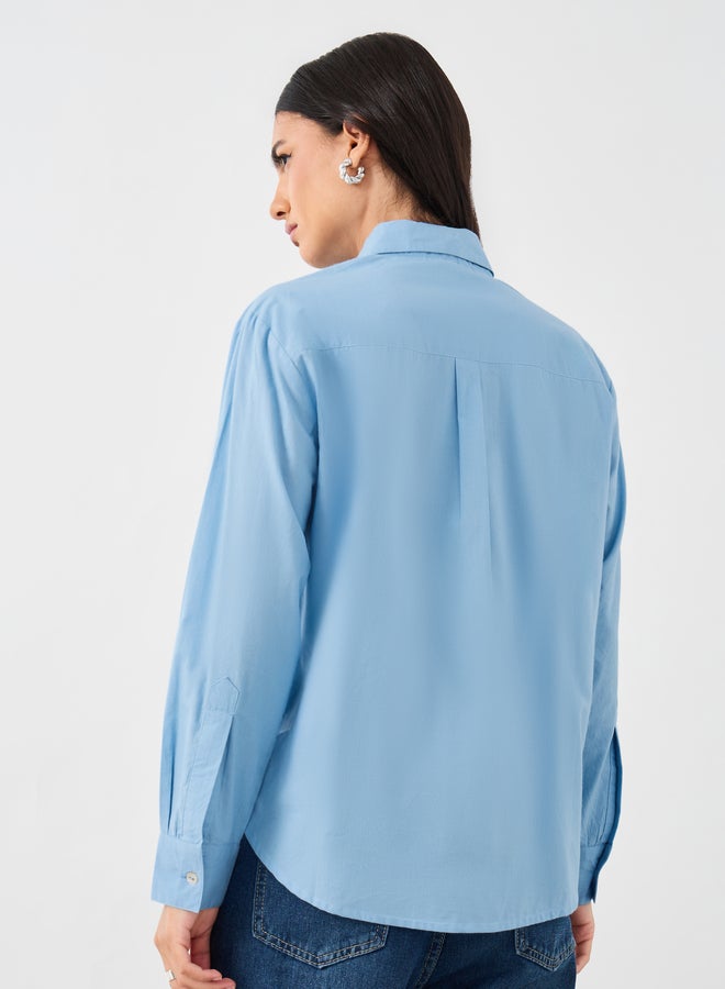 Styli Solid Oxford Oversized Fit Shirt with High Low Hem - Image 4