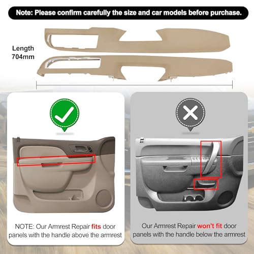 KAIRAY 80995 Driver & Passenger Side Front Armrest with Backet, Door Panel Compatible with Chevy Silverado Avalanche Tahoe Suburban GMC Sierra Yukon 2010-2014, 27In Release Handle Above Arm Rest, Tan - Image 5