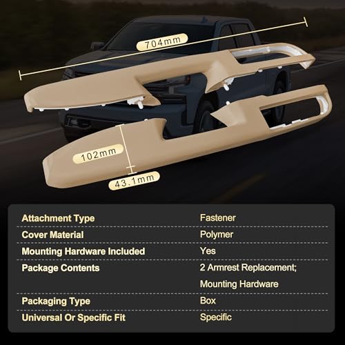 KAIRAY 80995 Driver & Passenger Side Front Armrest with Backet, Door Panel Compatible with Chevy Silverado Avalanche Tahoe Suburban GMC Sierra Yukon 2010-2014, 27In Release Handle Above Arm Rest, Tan - Image 3