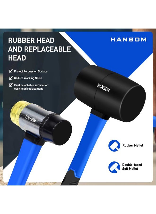 HANSOM 5-Pack Hammer Set,Rubber Mallet 32oz, Double-Faced Mallet 22oz,16oz Claw Hammer,16oz Ball Peen Hammer,3lb Sledge Hammer,Ergonomic Handle - Image 3