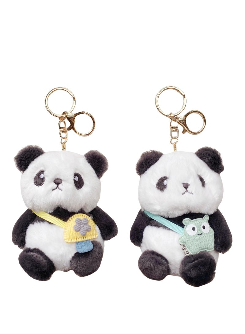 SOLARAE Panda Kawaii Plush Toy Keychain, 2PCS Fluffy and Soft Cute Pendant for Car Key Handbag Backpack Furry Animals Keyring, Convenient Snap Closure, Appropriate Size, Kids Gifts Couple Gifts Ideas - Image 1