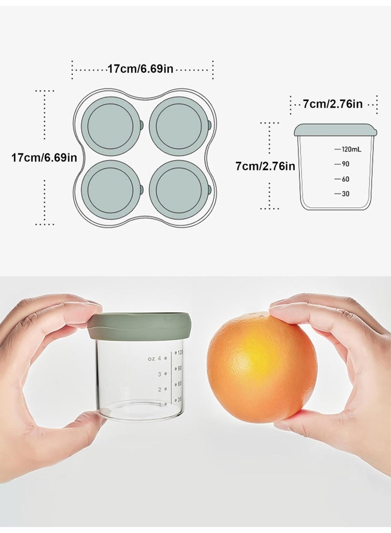 4 Pack Glass Baby Food Storage Containers with Lids, Microwavable Baby Food Storage Containers, Baby Food Freezer Tray, Glass Baby Food Jars - Image 3