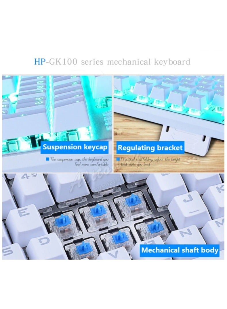 HP GK100F wired mechanical keyboard ice blue light axis white - Image 3