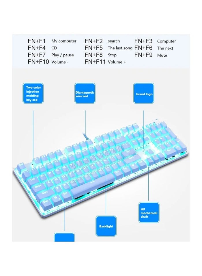 HP GK100F wired mechanical keyboard ice blue light axis white - Image 5