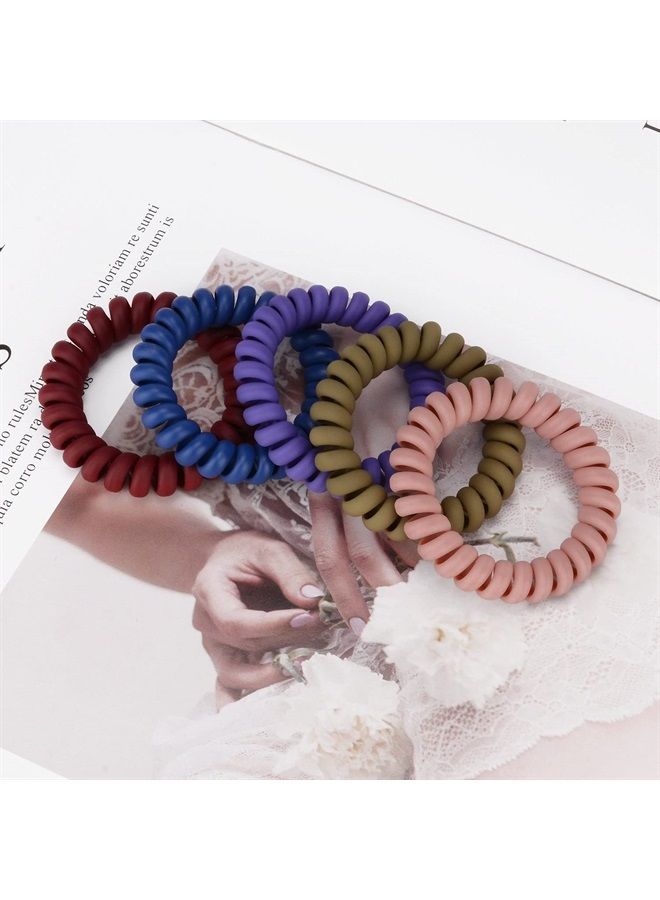 JessLab Spiral Hair Ties, 10 Pcs Traceless Phone Cord Hair Ties Spiral Bracelet Plastic Coil Hair Ties Ponytail Holders No-Damage Hair Accessory for Girls Women Ladies, Color Assorted, Set 6 