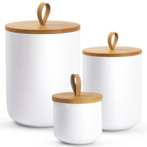 YUNLINLI 3-Piece Ceramic Canisters Set,Airtight Food Storage Jars with Bamboo Lids for Kitchen Countertop,Flour Sugar Coffee Tea Pasta Cookie Container,White Decorative Pantry Organization Jars - Image 1
