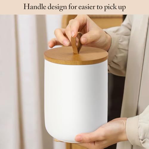 YUNLINLI 3-Piece Ceramic Canisters Set,Airtight Food Storage Jars with Bamboo Lids for Kitchen Countertop,Flour Sugar Coffee Tea Pasta Cookie Container,White Decorative Pantry Organization Jars - Image 4