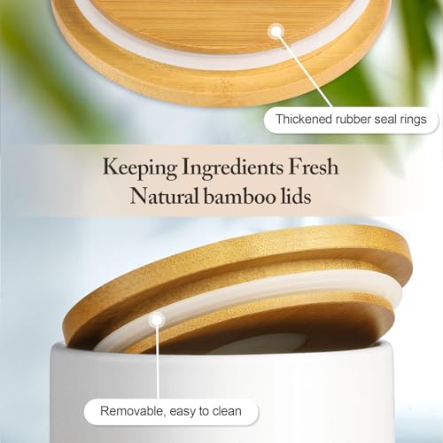YUNLINLI 3-Piece Ceramic Canisters Set,Airtight Food Storage Jars with Bamboo Lids for Kitchen Countertop,Flour Sugar Coffee Tea Pasta Cookie Container,White Decorative Pantry Organization Jars - Image 2