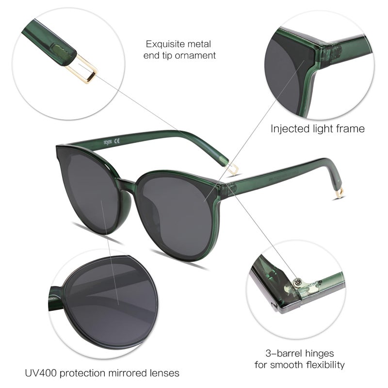 SOJOS Fashion Round Sunglasses for Women Men Oversized Vintage Shades SJ2057, Clear Green/Grey - Image 4