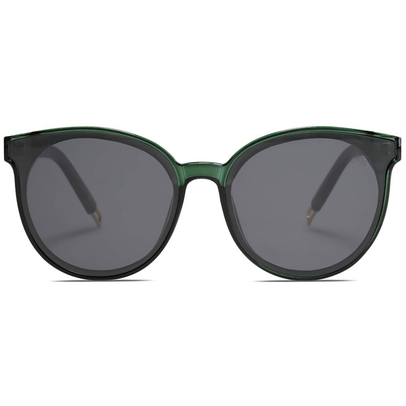SOJOS Fashion Round Sunglasses for Women Men Oversized Vintage Shades SJ2057, Clear Green/Grey - Image 2
