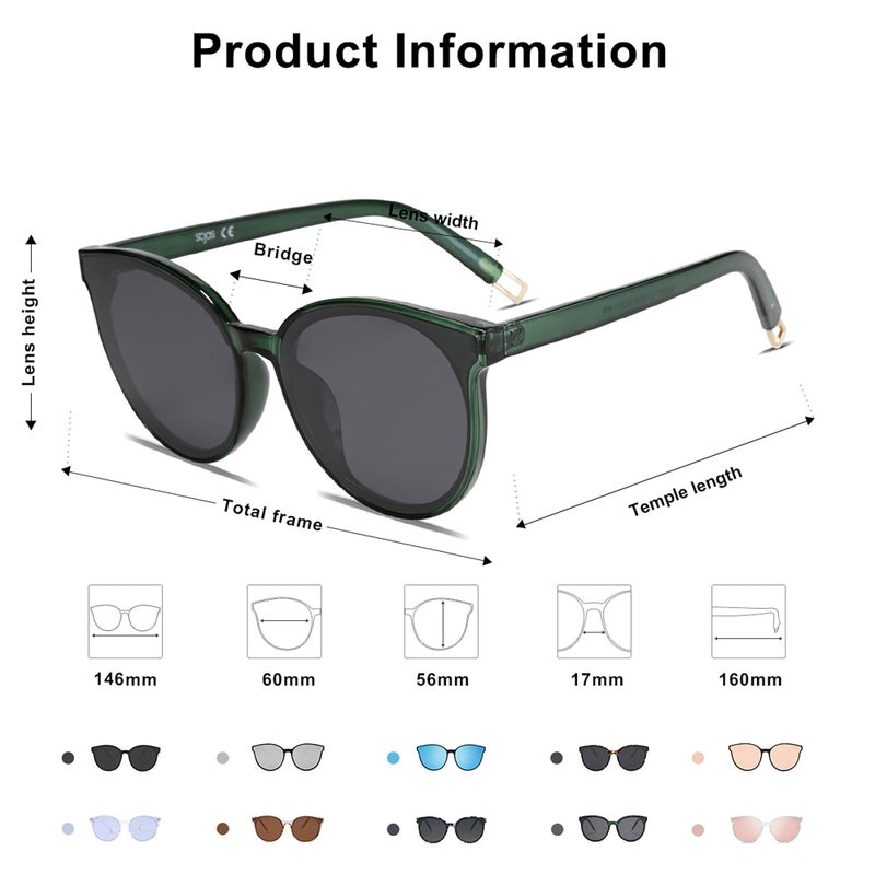 SOJOS Fashion Round Sunglasses for Women Men Oversized Vintage Shades SJ2057, Clear Green/Grey - Image 5