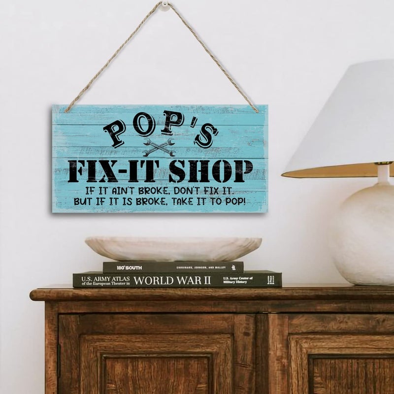 Razpah Vintage ""Pop's Fix-It Shop If It Ain't Broke  Don't Fix It. But If It Is Broke  Take It To Pop"" Decor Sign  Printed Wood Plaque Sign  Hanging Wood Sign Home Decor  Gift for Grandpa 12""x6"" - Image 4