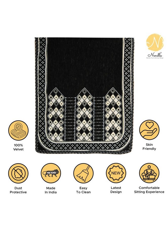 Nendle Luxurious Abstract Design Sofa Cover 3 Seater Velvet| 3 Seater Sofa Cover for Living Room, Drawing Room and Hall (Pack of 2, Black) - Image 2
