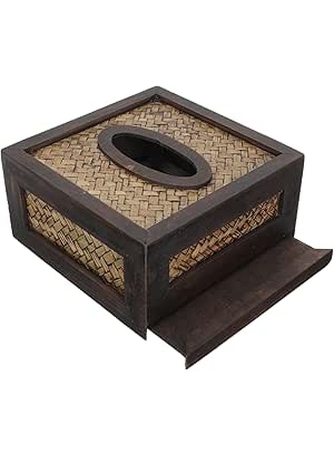 Vintage Bamboo Tissue Box Cover Multi Functional Storage Case For Home Car Decorative Holder With Magnetic Bottom Living Room Office Bathroom - Image 1