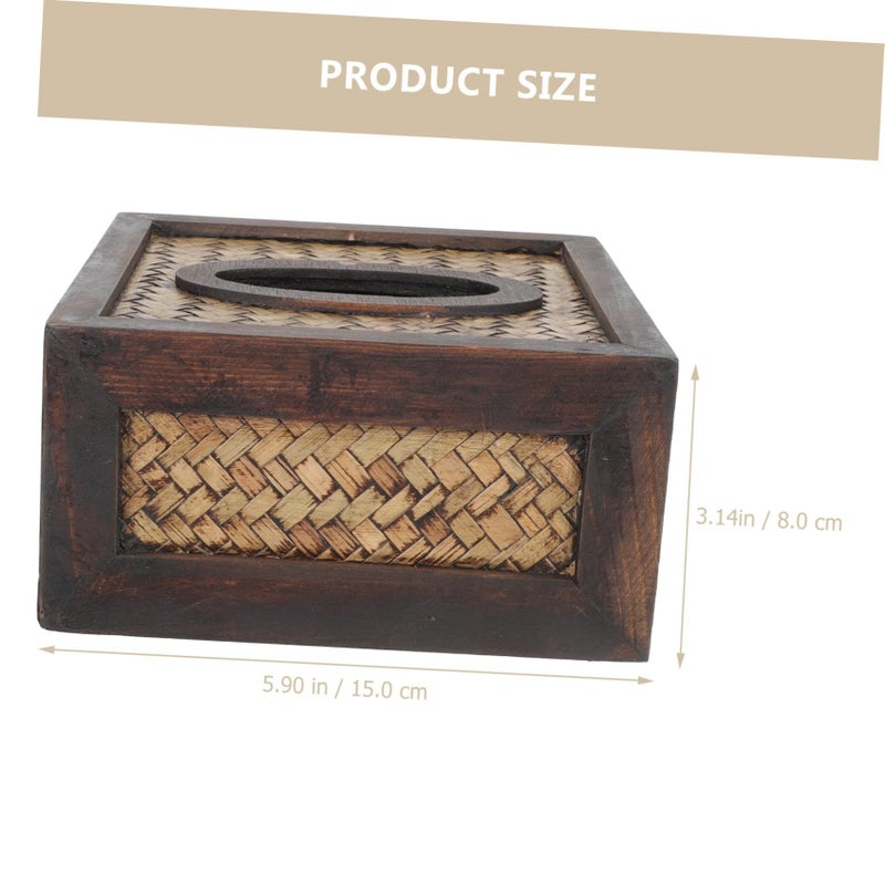 Vintage Bamboo Tissue Box Cover Multi Functional Storage Case For Home Car Decorative Holder With Magnetic Bottom Living Room Office Bathroom - Image 3