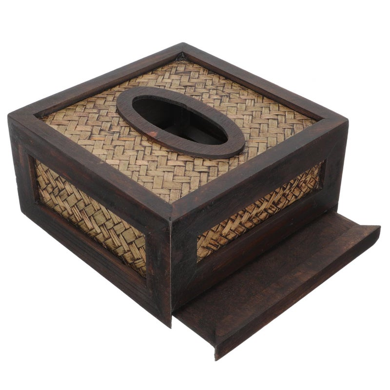 Vintage Bamboo Tissue Box Cover Multi Functional Storage Case For Home Car Decorative Holder With Magnetic Bottom Living Room Office Bathroom - Image 2