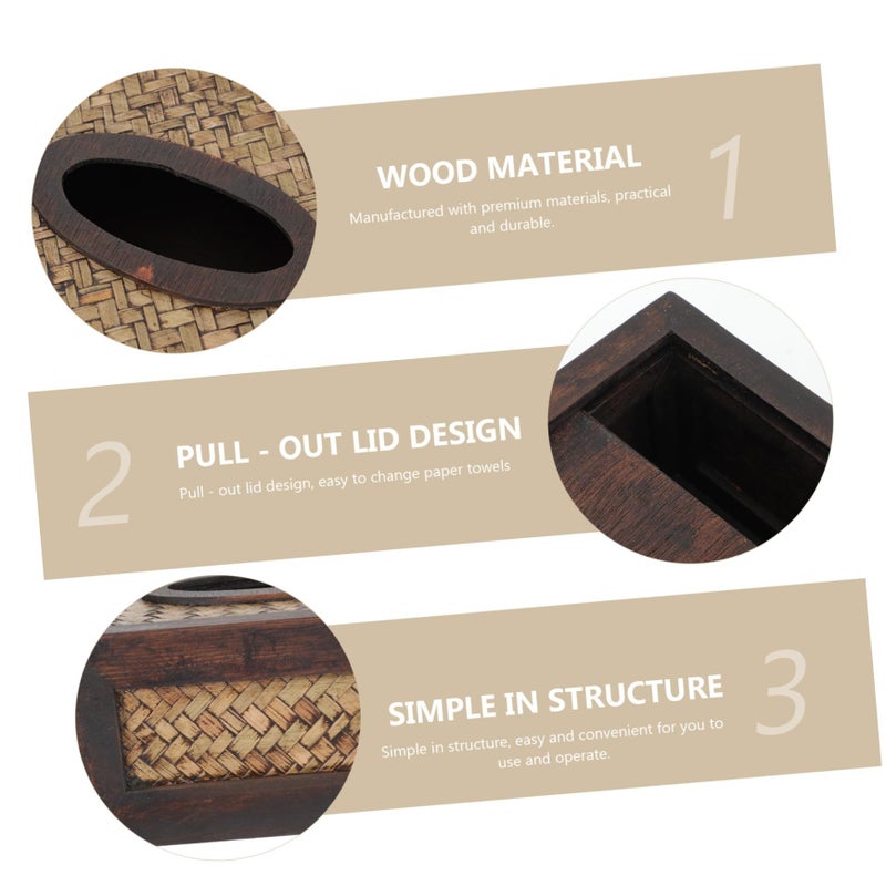 Vintage Bamboo Tissue Box Cover Multi Functional Storage Case For Home Car Decorative Holder With Magnetic Bottom Living Room Office Bathroom - Image 5
