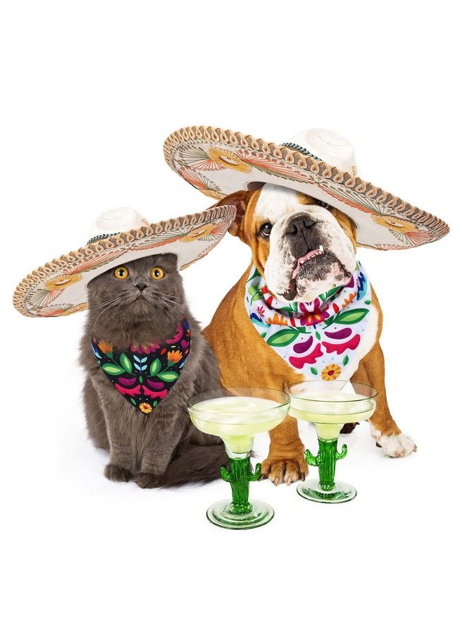 وولاين - وشاح كلب مكسيكي من Whaline مزين بالزهور من Cinco De Mayo Fiesta للحيوانات الأليفة، وشاح مزدوج الوجه قابل للتعديل باللونين الأبيض والأسود، منديل رقبة للحيوانات الأليفة للقطط والكلاب الصغيرة والمتوسطة والكبيرة، إكسسوارات الكرنفال، عبوتان - Image 1