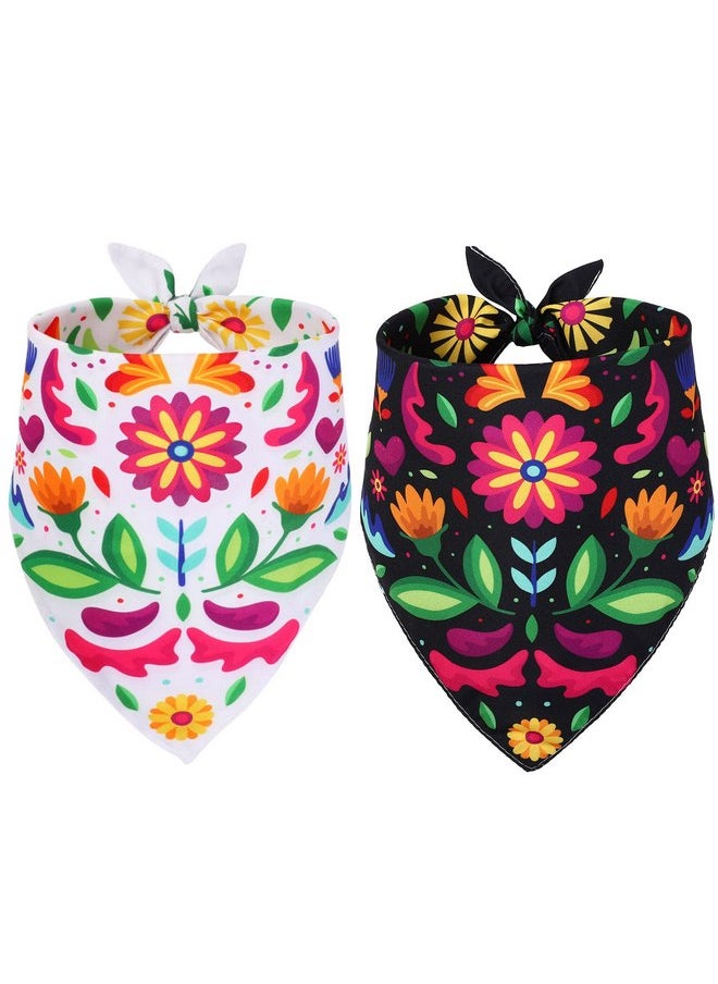 وولاين - وشاح كلب مكسيكي من Whaline مزين بالزهور من Cinco De Mayo Fiesta للحيوانات الأليفة، وشاح مزدوج الوجه قابل للتعديل باللونين الأبيض والأسود، منديل رقبة للحيوانات الأليفة للقطط والكلاب الصغيرة والمتوسطة والكبيرة، إكسسوارات الكرنفال، عبوتان - Image 1