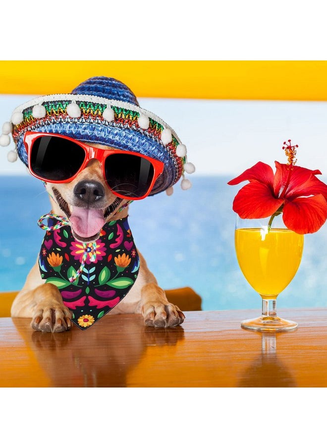 وولاين - وشاح كلب مكسيكي من Whaline مزين بالزهور من Cinco De Mayo Fiesta للحيوانات الأليفة، وشاح مزدوج الوجه قابل للتعديل باللونين الأبيض والأسود، منديل رقبة للحيوانات الأليفة للقطط والكلاب الصغيرة والمتوسطة والكبيرة، إكسسوارات الكرنفال، عبوتان - Image 1