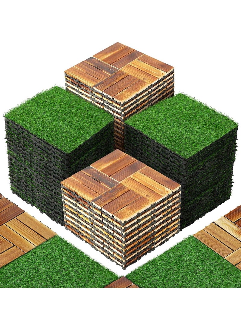 HOME TASTE Grass & Wood Interlocking Floor Tiles – Outdoor/Indoor Flooring Tiles for Balcony, Patio, Garden & Home Decor – Easy Snap-Lock Design, Weather-Resistant, Non-Slip  - Image 1