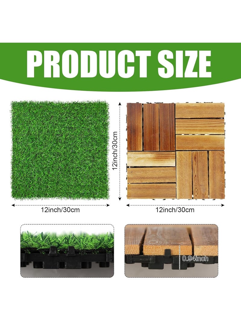 HOME TASTE Grass & Wood Interlocking Floor Tiles – Outdoor/Indoor Flooring Tiles for Balcony, Patio, Garden & Home Decor – Easy Snap-Lock Design, Weather-Resistant, Non-Slip  - Image 2