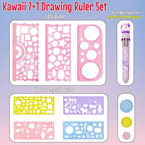Invite Enterprise Cute Creative Doodle Ruler Stationery Set for Kids – DIY Drawing Tools, Stencils & Geometric Shapes for Fun Learning & Art Projects Supplies for School & Home Use (Dinosaur-KQ3128B) - Image 2
