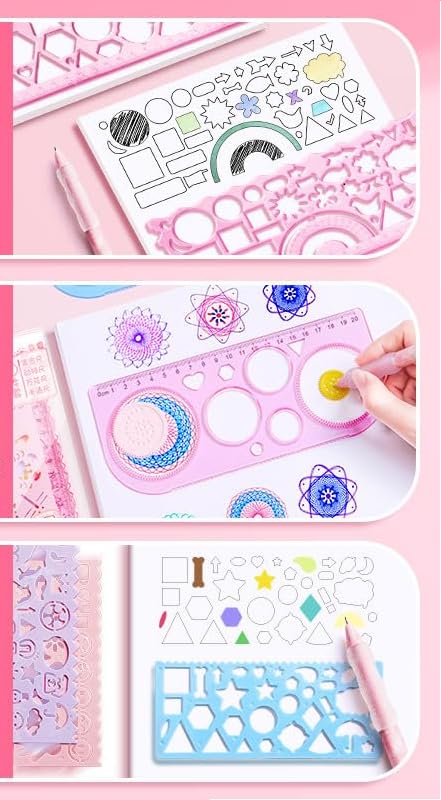 Invite Enterprise Cute Creative Doodle Ruler Stationery Set for Kids – DIY Drawing Tools, Stencils & Geometric Shapes for Fun Learning & Art Projects Supplies for School & Home Use (Dinosaur-KQ3128B) - Image 4