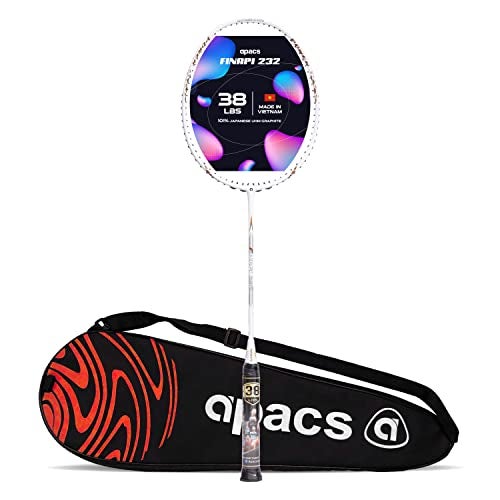 Apacs Finapi 232 (Unstrung, 38 LBS Max Tension) Made in Vietnam | 100% Japanese Graphite | High Modulus | High Power Badminton Racket with Free Full Cover | G1-4 1/4 inches (White) - Image 1