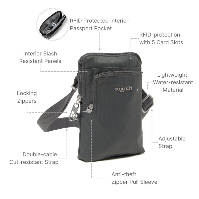 Baggallini womens SecurtexÂ® Anti-theft Activity Crossbody Bag Cross Body, Charcoal, One Size US - Image 5