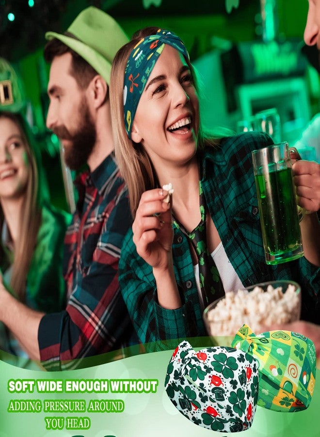 Giegxin 10 Pcs Halloween Headbands for Women Fall Thanksgiving Pumpkin Hair Band Notted Wide Elastic Hair Accessories for Holiday Gift(Shamrock) - Image 5