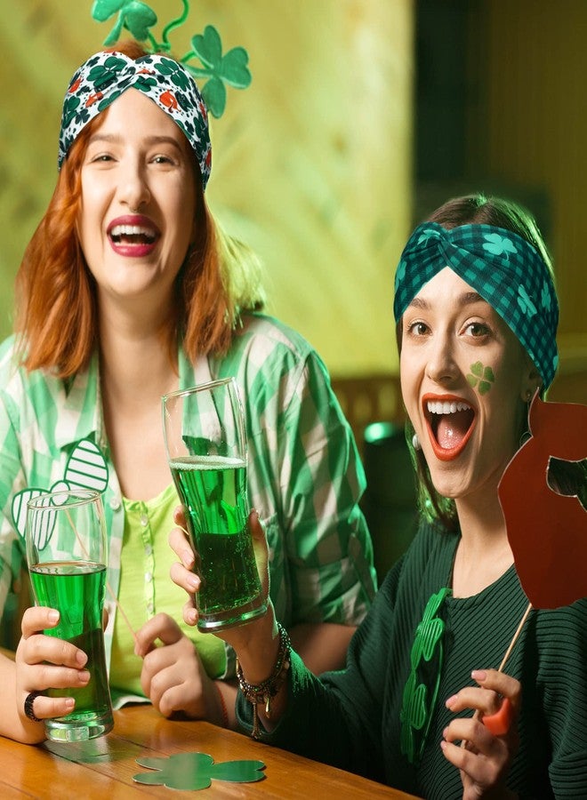 Giegxin 10 Pcs Halloween Headbands for Women Fall Thanksgiving Pumpkin Hair Band Notted Wide Elastic Hair Accessories for Holiday Gift(Shamrock) - Image 3