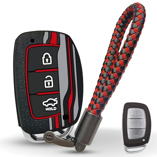 KEYCEPT Tristar Key Cover for Hyundai Grand i10 NIOS Asta| Venue| i20| Aura| Creta| Exter| i20 Elite| Verna 4s| i20 Active| Venue Sx| Elantra 3 Button Smart Key with Keychain. (Type 6, Black) - Image 1