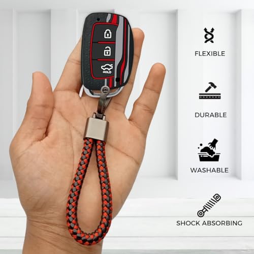 KEYCEPT Tristar Key Cover for Hyundai Grand i10 NIOS Asta| Venue| i20| Aura| Creta| Exter| i20 Elite| Verna 4s| i20 Active| Venue Sx| Elantra 3 Button Smart Key with Keychain. (Type 6, Black) - Image 5