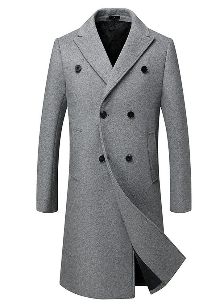 إسكدنيا Men's Woolen Casual Coat Slim Fit Suit Collar Long Jacket Overcoat Grey  - Image 1