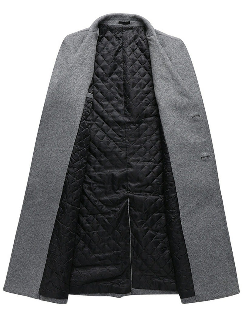 إسكدنيا Men's Woolen Casual Coat Slim Fit Suit Collar Long Jacket Overcoat Grey  - Image 2