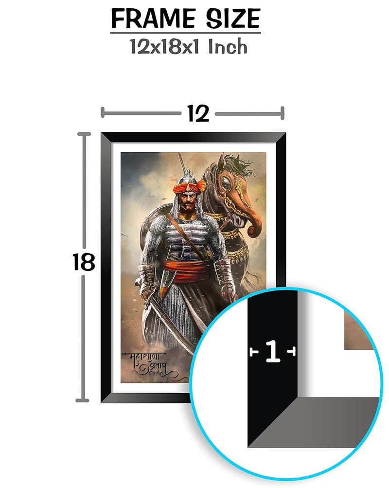 DBrush Synthetic Wood Maharana Pratap Painting with Frame 12x18 Inch Without Glass Frame Width 1 Inch Variation 1 Black - Image 2