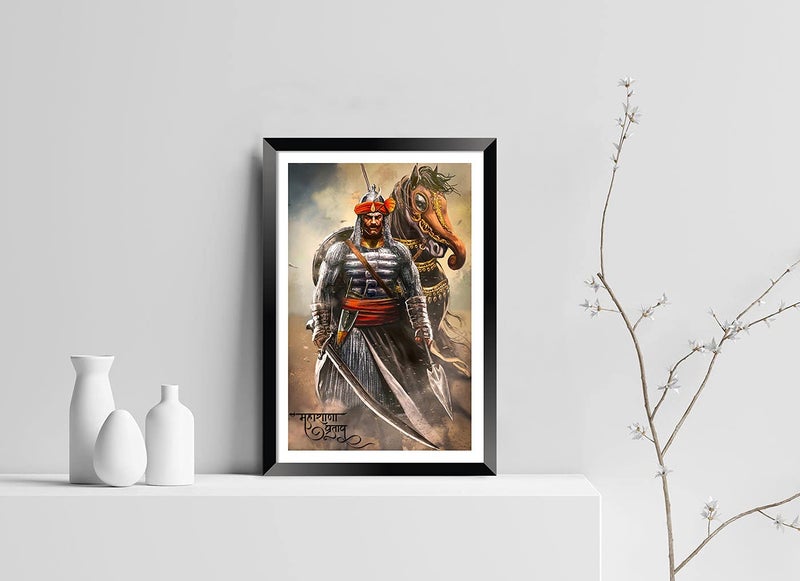 DBrush Synthetic Wood Maharana Pratap Painting with Frame 12x18 Inch Without Glass Frame Width 1 Inch Variation 1 Black - Image 5