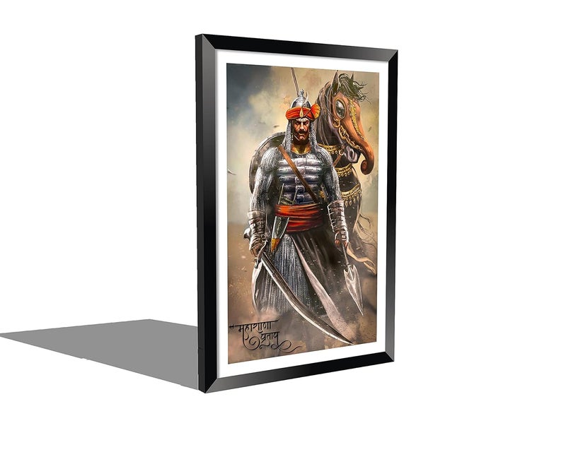 DBrush Synthetic Wood Maharana Pratap Painting with Frame 12x18 Inch Without Glass Frame Width 1 Inch Variation 1 Black - Image 3